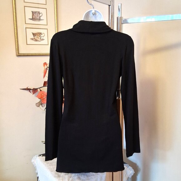 NWT Dolcezza Women's Black Gray Teal Blue Patchwork Blouse Long Sleeve Top 6 S - Picture 6 of 8